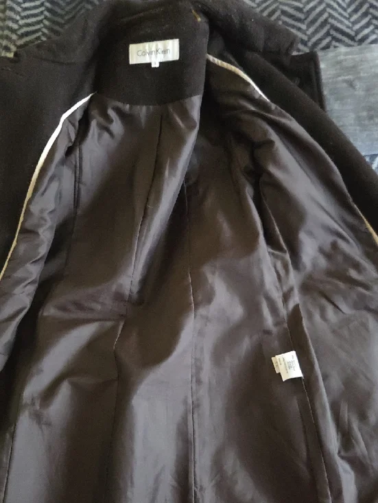 Calvin Klein Women's Black Single-Breasted Wool Pea Coat - Picture 6 of 9